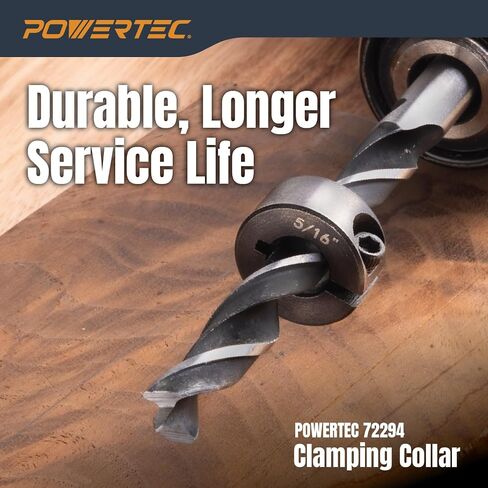POWERTEC Drill Bit Stop Collar Set, 7 Piece Set Adjustable Drill Bit Depth Stopper with Allen Wrench, Bit Stop with Imperial System Size Markings - 1/8", 3/16", 1/4", 5/16", 3/8", 7/16", 1/2" (71491E) in Kuwait