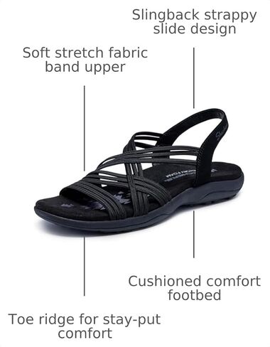 Skechers Women's Reggae Slim Simply Stretch Sandal | Skechers Memory Foam Footbed, Stretch Fit, Machine Washable, Vegan, Strappy Gore Slingback Sandal in Kuwait