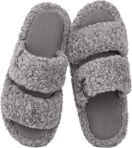 Everfoams Women's Fuzzy Open Tee Slippers Comfy Memory Foam Foam Indoor Shoes in Kuwait
