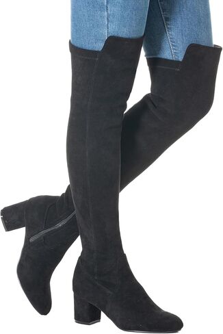 Mtzyoa Women's Over The Knee Boots, Stretch Synthetic Suede, Round Toe, 2.5 Inch Block Heel, Brown, Black, Beige, Fashion Evening Boots, Size 9 in Kuwait