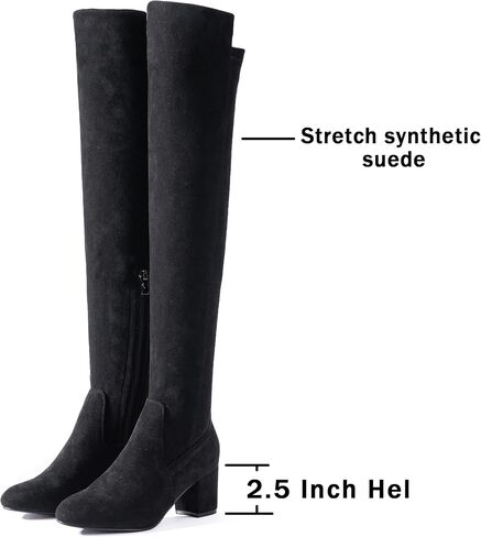 Mtzyoa Women's Over The Knee Boots, Stretch Synthetic Suede, Round Toe, 2.5 Inch Block Heel, Brown, Black, Beige, Fashion Evening Boots, Size 9 in Kuwait