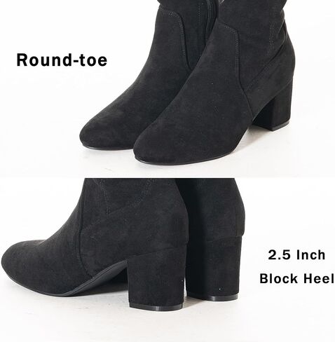 Mtzyoa Women's Over The Knee Boots, Stretch Synthetic Suede, Round Toe, 2.5 Inch Block Heel, Brown, Black, Beige, Fashion Evening Boots, Size 9 in Kuwait