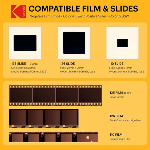 KODAK Slide N Scan Film & Slide Scanner, 22MP, 5" LCD Screen, 135/110/126mm | Converts color and B&W negatives to JPEG digital photos; saves to SD or SDHC card (not included); connects to PC, Mac, or TV in Kuwait