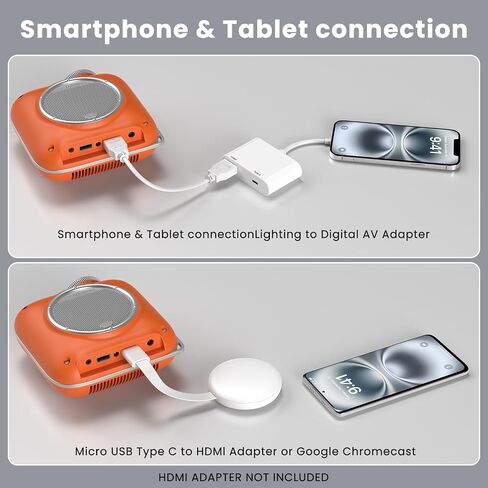 Mini Projector, 1080P Supported Portable Bluetooth projector | Mini & Portable, Built-in Bluetooth/Speaker, Home Theater, Outdoor/Indoor, HDMI/USB Compatible Phone & Laptop(Orange) in Kuwait