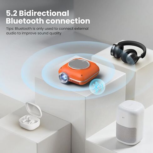 Mini Projector, 1080P Supported Portable Bluetooth projector | Mini & Portable, Built-in Bluetooth/Speaker, Home Theater, Outdoor/Indoor, HDMI/USB Compatible Phone & Laptop(Orange) in Kuwait