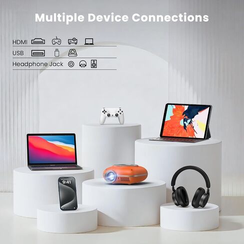 Mini Projector, 1080P Supported Portable Bluetooth projector | Mini & Portable, Built-in Bluetooth/Speaker, Home Theater, Outdoor/Indoor, HDMI/USB Compatible Phone & Laptop(Orange) in Kuwait