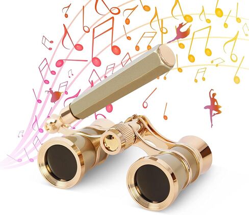 Aomekie Opera Glasses Binoculars 3X25 Theater Glasses Lorgnette Mini Binocular Compact with Handle for Adults Women in Musical Concert（White） in Kuwait