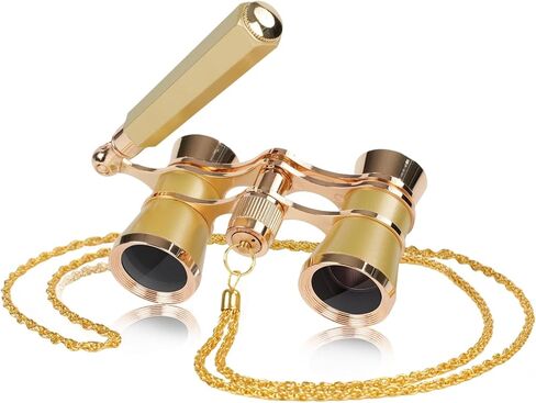3X25 Opera Glasses Binoculars with Adjustable Handles Exquisite Chain | Theater Glasses for Adults with BK7 HD Optical Lens Portable Binocular for Women Kids Ideal for Concert Gold Opera Binoculars in Kuwait