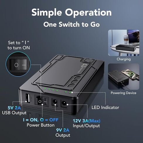 12V Rechargeable Battery Pack 10000mAh, Portable 5V/ 9V/12V Power Bank(12V 10000mAh / 9V13000mAh / 5V 24000mAh) DC Output Lithium ion Battery Pack for LED, CCTV Camera, Router, Breast Pump (1) in Kuwait