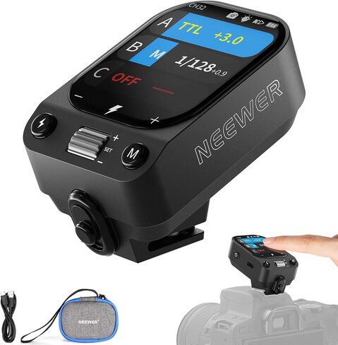 NEEWER QZ-C 2.4G TTL Wireless Flash Trigger Compatible with Canon Cameras Godox IT32 V1 V100 AD200 Pro II, OLED Touchscreen Hot Shoe Flash Transmitter with 1/8000s HSS, 1000mAh Battery/CM Switch in Kuwait