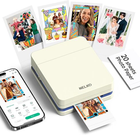 Nelko Photo Printer, 2x3 Portable Wireless Smartphone Printer, PP01 Mini Color Instant Inkjet Printer, Sticky-Back Photos, Bluetooth Compatible with iOS & Android, App Editing, Purple in Saudi Arabia