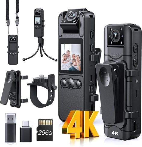 Z11 4K Body Camera with Audio and Video Recording, 128GB Small Body Cam with 180° Rotating Lens, 6HR Battery & Night Vision, Wearable Camera for Pet, Home, Office, Security Police Law Enforcement in Kuwait