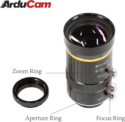 Arducam 8-50mm C-Mount Zoom Lens for IMX477 Raspberry Pi HQ Camera, with C-CS Adapter, Industrial Telescope Lens in Kuwait