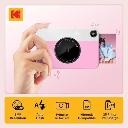 Kodak x Barbie Printomatic Full-Color Instant Print Digital Camera Barbie Gift Bundle (Signature Style)+ Barbie Case, Photo Album, Sticker & Hanging Frames, 50 Stickers + Zink Paper (20 Sheets) in Kuwait