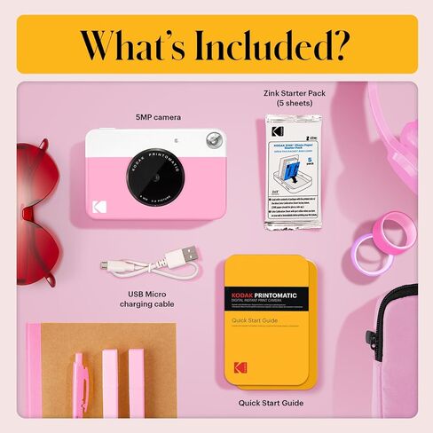 Kodak x Barbie Printomatic Full-Color Instant Print Digital Camera Barbie Gift Bundle (Signature Style)+ Barbie Case, Photo Album, Sticker & Hanging Frames, 50 Stickers + Zink Paper (20 Sheets) in Kuwait