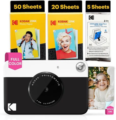 Kodak x Barbie Printomatic Full-Color Instant Print Digital Camera Barbie Gift Bundle (Signature Style)+ Barbie Case, Photo Album, Sticker & Hanging Frames, 50 Stickers + Zink Paper (20 Sheets) in Kuwait