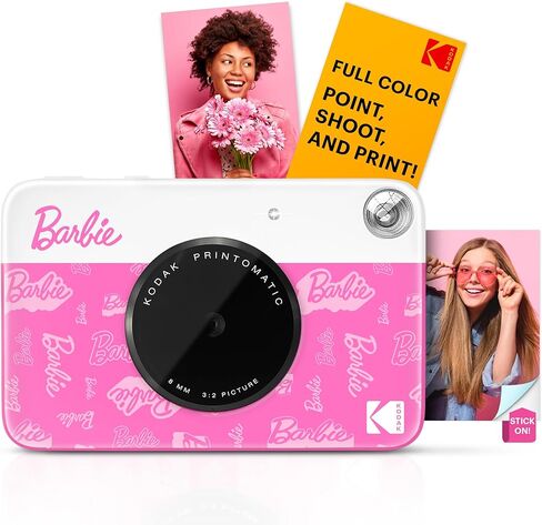 Kodak x Barbie Printomatic Full-Color Instant Print Digital Camera Barbie Gift Bundle (Signature Style)+ Barbie Case, Photo Album, Sticker & Hanging Frames, 50 Stickers + Zink Paper (20 Sheets) in Kuwait