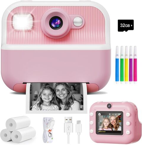 Instant Camera, Front Rear Dual Selfie Kids Camera with 1080P Videos, Holiday Birthday Gifts for Kids Age 3-12, Toddler Portable Travel Print Digital Camera Toy for 4 5 6 7 8 9 Year Boys Girls in Kuwait