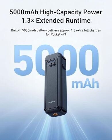 TELESIN Battery Handle for DJI Osmo Pocket 4P 4 3 Xtra Muse 5000mAh Extended Battery Grip Adds 1.3X Runtime Supports Charging While Shooting Compact Tripod Mount for Travel and Vlogging in Saudi Arabia