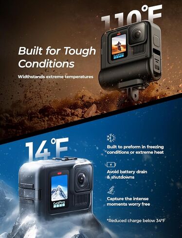 Re-Fuel 9 Hour Action Pack Extended Battery for GoPro Hero 13 12 11 10 9 Black, Waterproof 33ft Dustproof Rechargeable Power Bank (6 Hours 4K Recording) Pass Through Power, All Weather Backup Battery in Kuwait