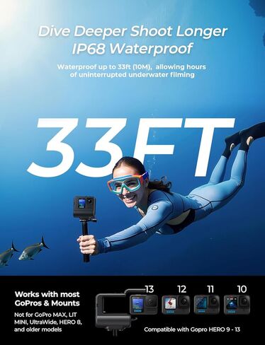 Re-Fuel 9 Hour Action Pack Extended Battery for GoPro Hero 13 12 11 10 9 Black, Waterproof 33ft Dustproof Rechargeable Power Bank (6 Hours 4K Recording) Pass Through Power, All Weather Backup Battery in Kuwait