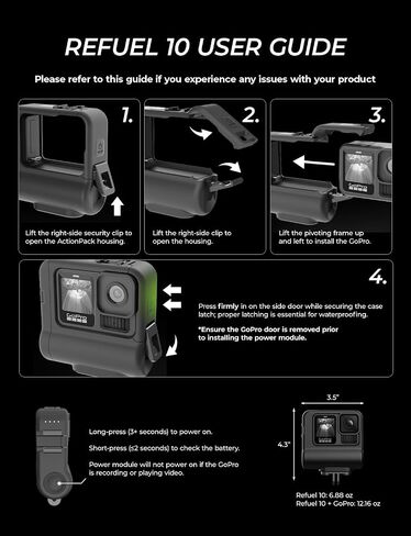 Re-Fuel 9 Hour Action Pack Extended Battery for GoPro Hero 13 12 11 10 9 Black, Waterproof 33ft Dustproof Rechargeable Power Bank (6 Hours 4K Recording) Pass Through Power, All Weather Backup Battery in Kuwait