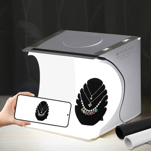 PULUZ Light Box Mini Photo Studio, 72 Pcs LED Lights with Adjustable White/Warm/Soft Lighting, 6-Color Backdrops, Portable Photography Lightbox for Small Product Display in Kuwait