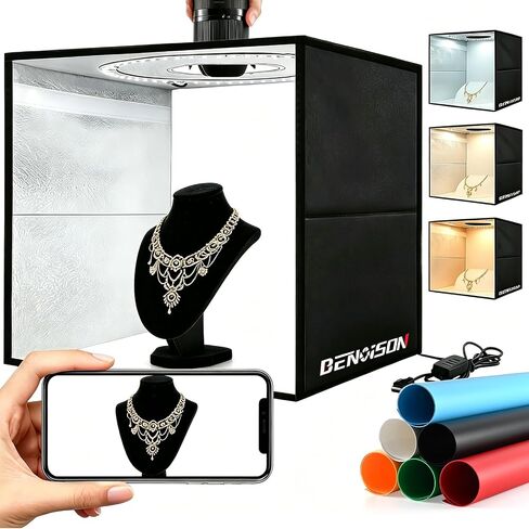 BENOISON Light Box Photography 16"x16" Portable Shooting Tent with 120 LEDs & 6 Backdrops for Jewelry Watches Cosmetics Food Photography in Saudi Arabia