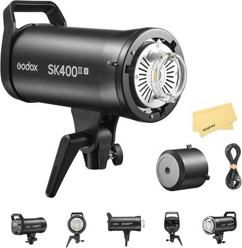 GODOX SK400III-V SK400IIIV 400Ws Professional Studio Strobe Flash Light,GN65 0.1-1.5s Recycle Time,2.4G X System,1/32-1/1 Power Range,Bowens Mount with 10W LED Modeling Lamp(Godox SK400II-V Upgrade) in Kuwait