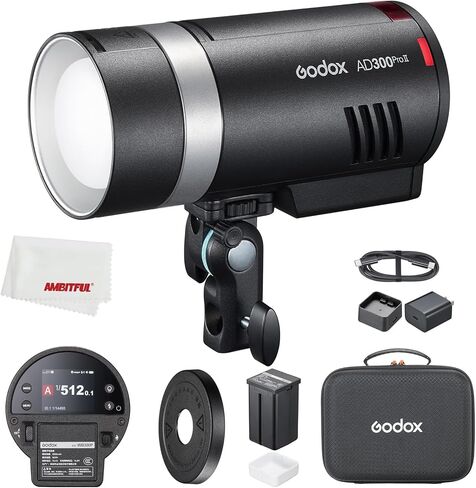 Godox AD300 Pro II AD300ProII 300Ws Outdoor Flash | 12W 2800K-6000K Bi-Color LED, 2.4G X Wireless, TTL 1/8000s HSS, 0.01s-1.5s Recycle, 1/1~1/512 Power Steps in Kuwait