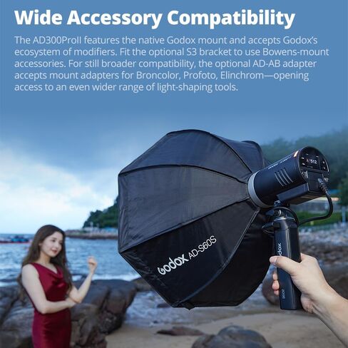 Godox AD300 Pro II AD300ProII 300Ws Outdoor Flash | 12W 2800K-6000K Bi-Color LED, 2.4G X Wireless, TTL 1/8000s HSS, 0.01s-1.5s Recycle, 1/1~1/512 Power Steps in Kuwait