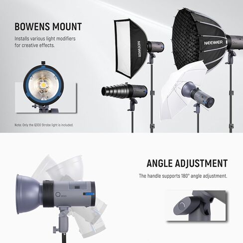 NEEWER Q300 300Ws 2.4G Outdoor Studio Flash with Q Compact Wireless Trigger, 7800mAh Li ion Battery Powered Strobe Light Photography Cordless Monolight with 1000 Full Power Flash 0.4-2.5s Recycle in Saudi Arabia