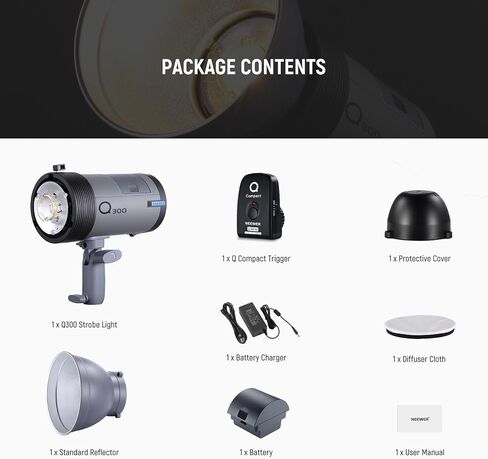 NEEWER Q300 300Ws 2.4G Outdoor Studio Flash with Q Compact Wireless Trigger, 7800mAh Li ion Battery Powered Strobe Light Photography Cordless Monolight with 1000 Full Power Flash 0.4-2.5s Recycle in Saudi Arabia