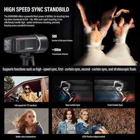Godox AD600BMII AD600 bm(2025) Bowens Mount 600Ws Led Video Light High Speed Sync Outdoor Studio Flash Strobe with 2.4G Wireless X System,8940mAh Battery to Provide 500 Full Power Flashes in Kuwait