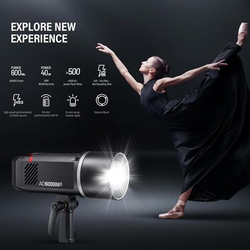 Godox AD600BMII AD600 bm(2025) Bowens Mount 600Ws Led Video Light High Speed Sync Outdoor Studio Flash Strobe with 2.4G Wireless X System,8940mAh Battery to Provide 500 Full Power Flashes in Kuwait