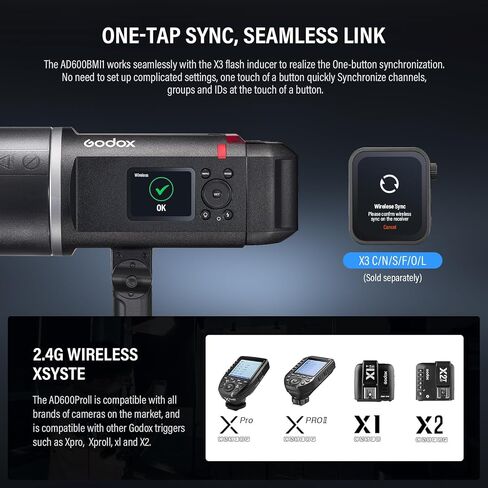 Godox AD600BMII AD600 bm(2025) Bowens Mount 600Ws Led Video Light High Speed Sync Outdoor Studio Flash Strobe with 2.4G Wireless X System,8940mAh Battery to Provide 500 Full Power Flashes in Kuwait