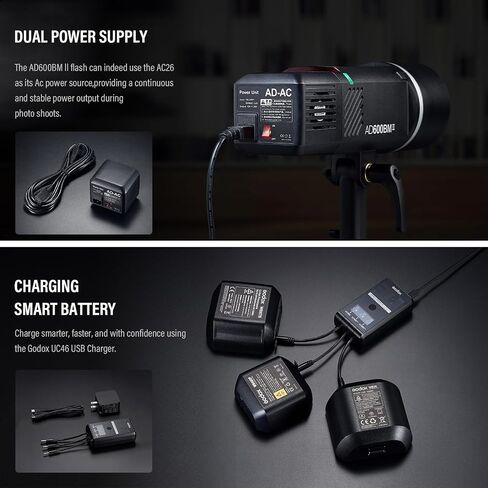 Godox AD600BMII AD600 bm(2025) Bowens Mount 600Ws Led Video Light High Speed Sync Outdoor Studio Flash Strobe with 2.4G Wireless X System,8940mAh Battery to Provide 500 Full Power Flashes in Kuwait