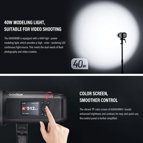 Godox AD600BMII AD600 bm(2025) Bowens Mount 600Ws Led Video Light High Speed Sync Outdoor Studio Flash Strobe with 2.4G Wireless X System,8940mAh Battery to Provide 500 Full Power Flashes in Kuwait