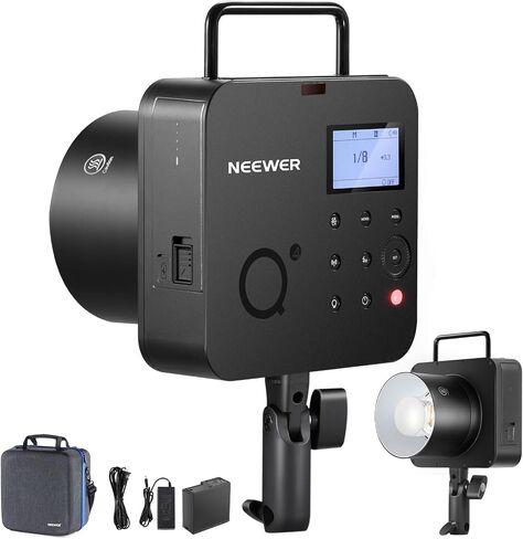 NEEWER Q6 600Ws 2.4G TTL Outdoor Studio Flash App Control, Compatible with Godox, 1/1-1/512, 1/8000 HSS 3000mAh Strobe Light, 30W Bi Color LED Modeling Lamp/400 Full Power Flash/0.01-0.9s Recycle in Kuwait