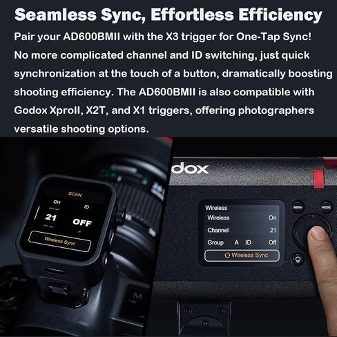 Godox AD600BM II 600Ws Outdoor Flash, Bowens Mount Monolight, GN87 1/8000 HSS, 500 Full Power Flashes, 0.01s ～ 1.9s Recycle Time with 40W Modeling Lamp for DSLR Cameras (Godox AD600BM Upgraded) in Kuwait
