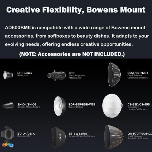 Godox AD600BM II 600Ws Outdoor Flash, Bowens Mount Monolight, GN87 1/8000 HSS, 500 Full Power Flashes, 0.01s ～ 1.9s Recycle Time with 40W Modeling Lamp for DSLR Cameras (Godox AD600BM Upgraded) in Kuwait