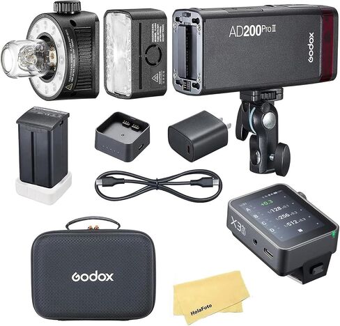 Godox AD200 Pro II Pocket Flash with X3ProN Flash Trigger for Nikon Cameras | 2.4G TTL HSS 1/8000 Seconds,500 Full Power Flashes,0.01-1.8s Recycling,Bi-Color Modeling Lamp(Godox AD200ProII+X3ProN) in Kuwait