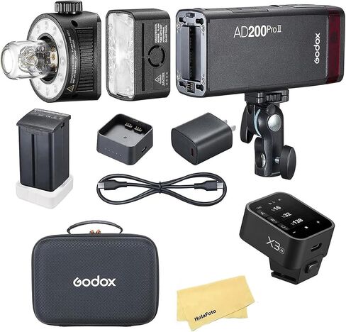 Godox AD200 Pro II Pocket Flash with X3ProN Flash Trigger for Nikon Cameras | 2.4G TTL HSS 1/8000 Seconds,500 Full Power Flashes,0.01-1.8s Recycling,Bi-Color Modeling Lamp(Godox AD200ProII+X3ProN) in Kuwait