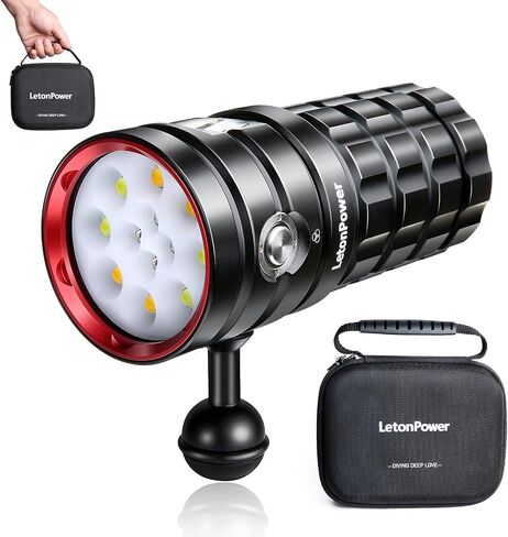 Diving Flashlight,LetonPower TS Pro 25000Lumens Underwater 100m Video Light, Scuba Dive Light, with Type-C Charging for Professional Outdoor Under Water Sports in Kuwait