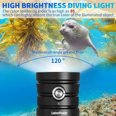 Diving Flashlight,LetonPower TS Pro 25000Lumens Underwater 100m Video Light, Scuba Dive Light, with Type-C Charging for Professional Outdoor Under Water Sports in Kuwait