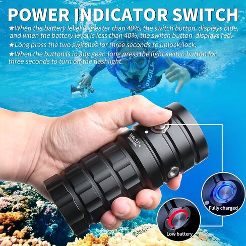 Diving Flashlight,LetonPower TS Pro 25000Lumens Underwater 100m Video Light, Scuba Dive Light, with Type-C Charging for Professional Outdoor Under Water Sports in Kuwait