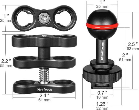 MINIFOCUS 2Pcs 1'' Ball Adapter to 1/4"-20 Screw, Universal Ball Joint Bracket with 1/4" Screw Base Adapter for Underwater Camera Arm Tray Diving Photography System in Kuwait