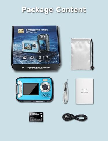 5K Waterproof Camera, 96MP 33FT Underwater Camera with Dual Screens, Autofocus Digital Camera for Snorkeling, Scuba Diving, Surfing & Travel in Kuwait