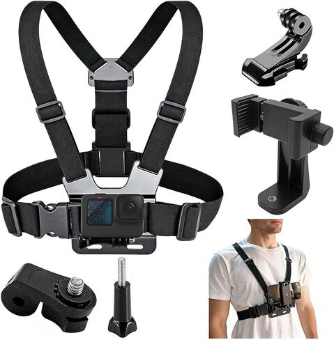 Adjustable Mobile Phone Chest Strap Harness Mount, Cell Phone Chest Strap Clip Holder for iPhone, GoPro Hero, AKASO, DJI Osmo Action Cameras in Kuwait
