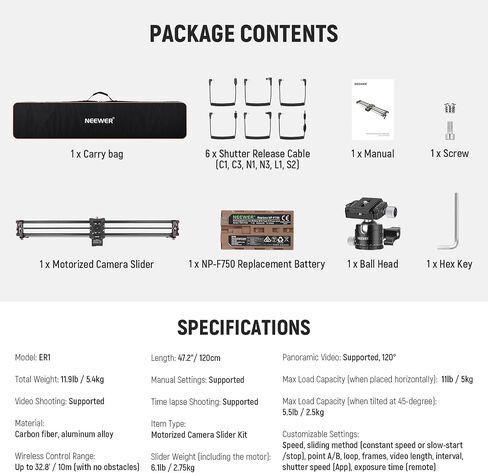NEEWER 31.5"/80cm Motorized Camera Slider, DSLR Carbon Fiber Dolly Rail Slider with App Control, 4400mAh F750 Battery for Time Lapse Photography, Supports Video Mode, NOT Include Charger, ER1 in Saudi Arabia